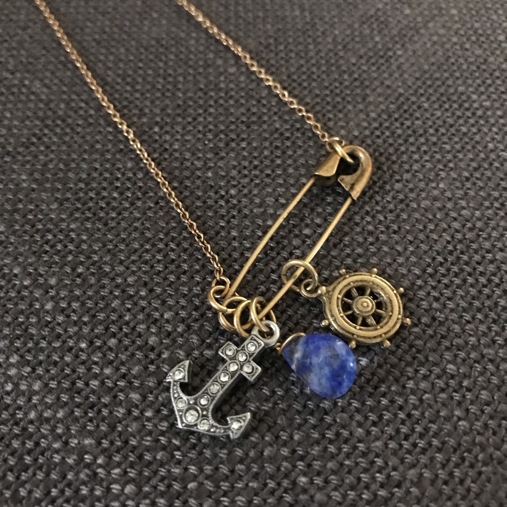 Nautical Charms Safety Pin Necklace
